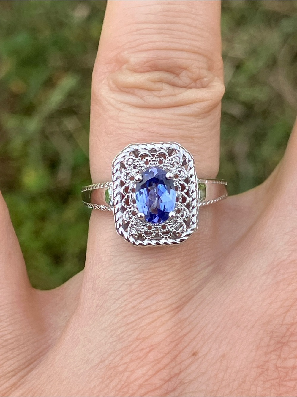 Genuine Tanzanite Sterling Silver Art Deco Ring Size 6